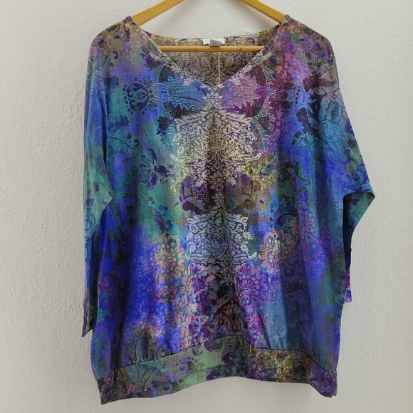 Chico's Tops - Chicos Top Womens size Large 12 Multicolor Abstract 3/4 Dolman Sleeve Art 2 Wear